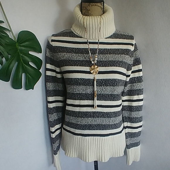 Vtg Liz Claiborne Striped Turtleneck Sweater - Picture 1 of 6